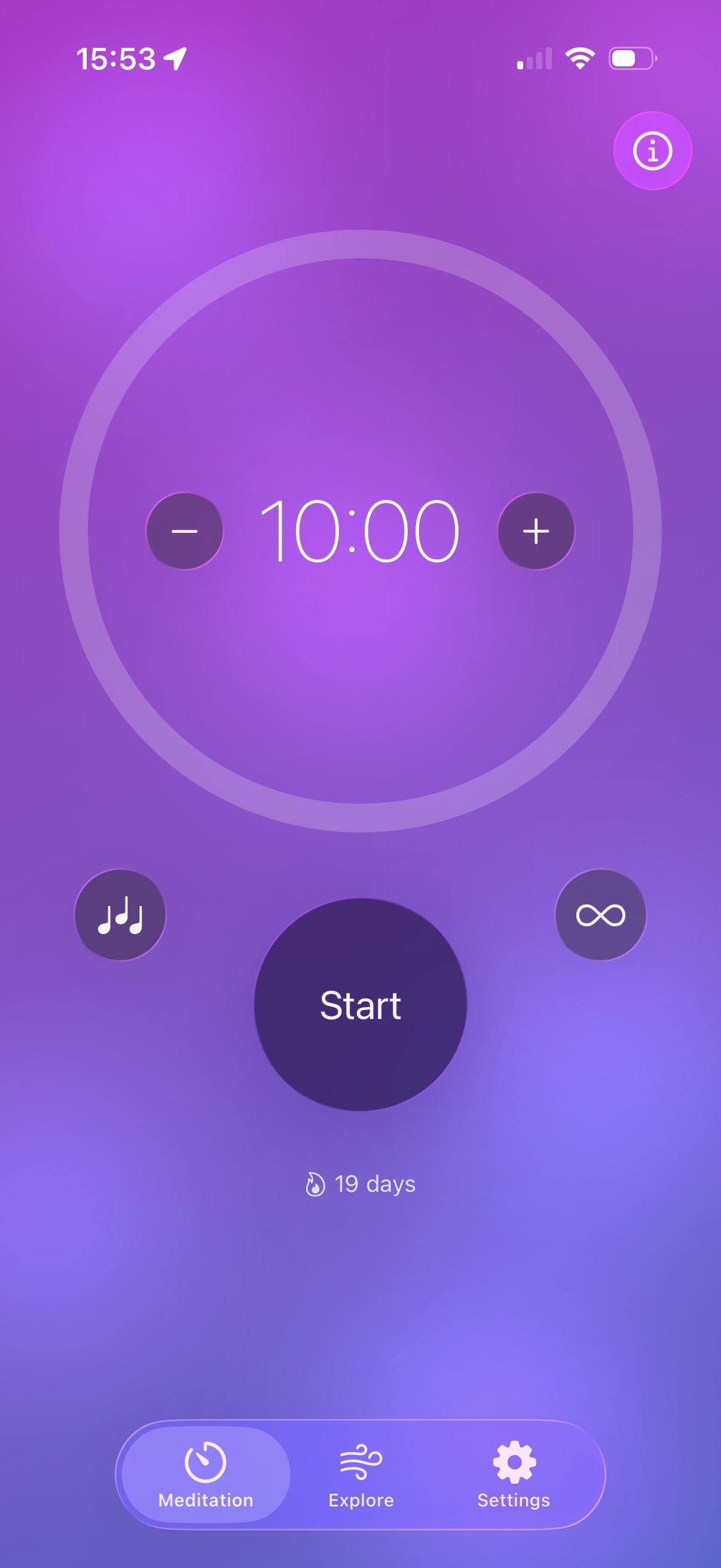 Meditation Timer – Start screen
